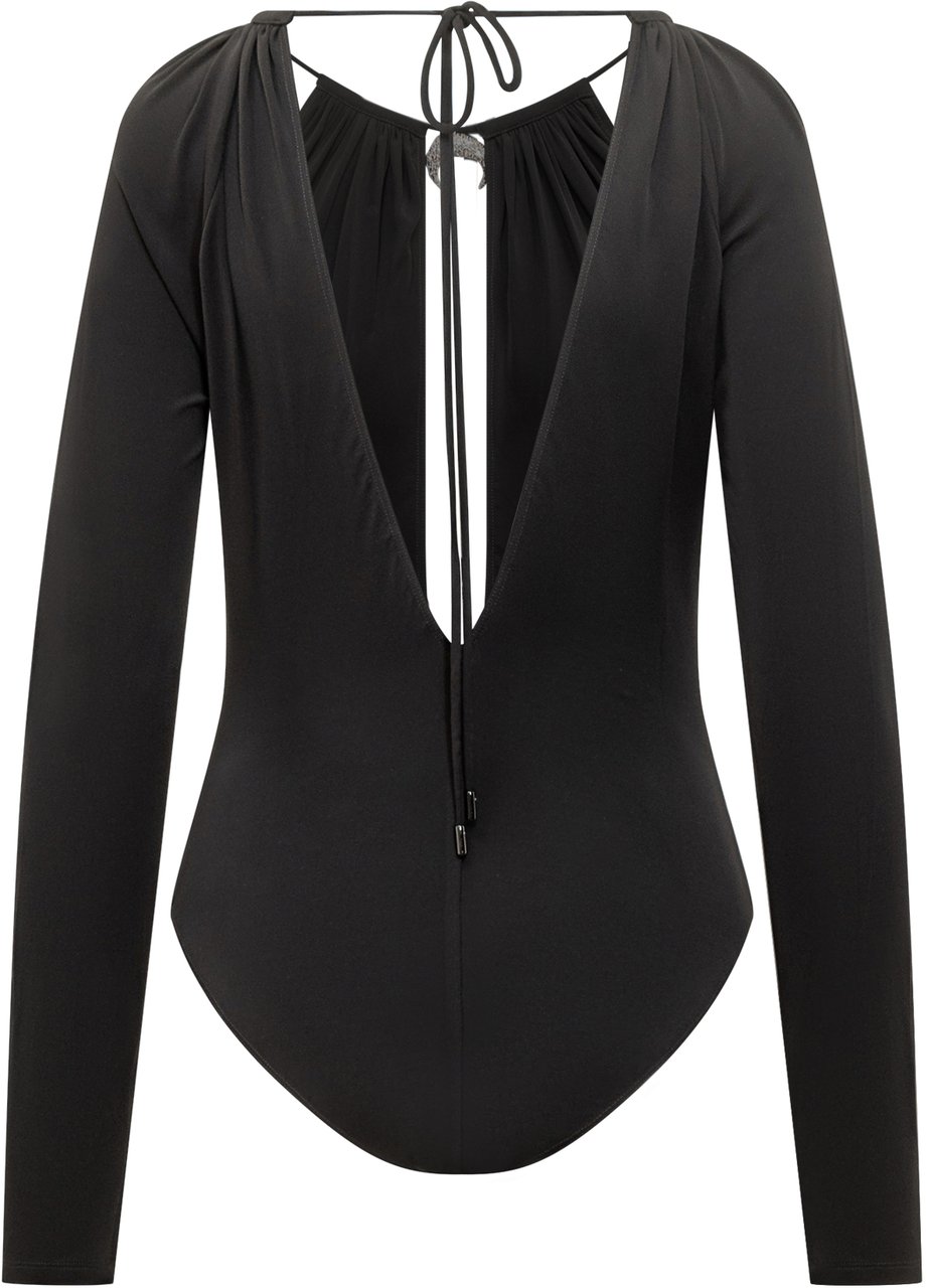 Marine Serre Marine Serre Body Nero con Cut Out e Dettaglio Gioiello Zwart