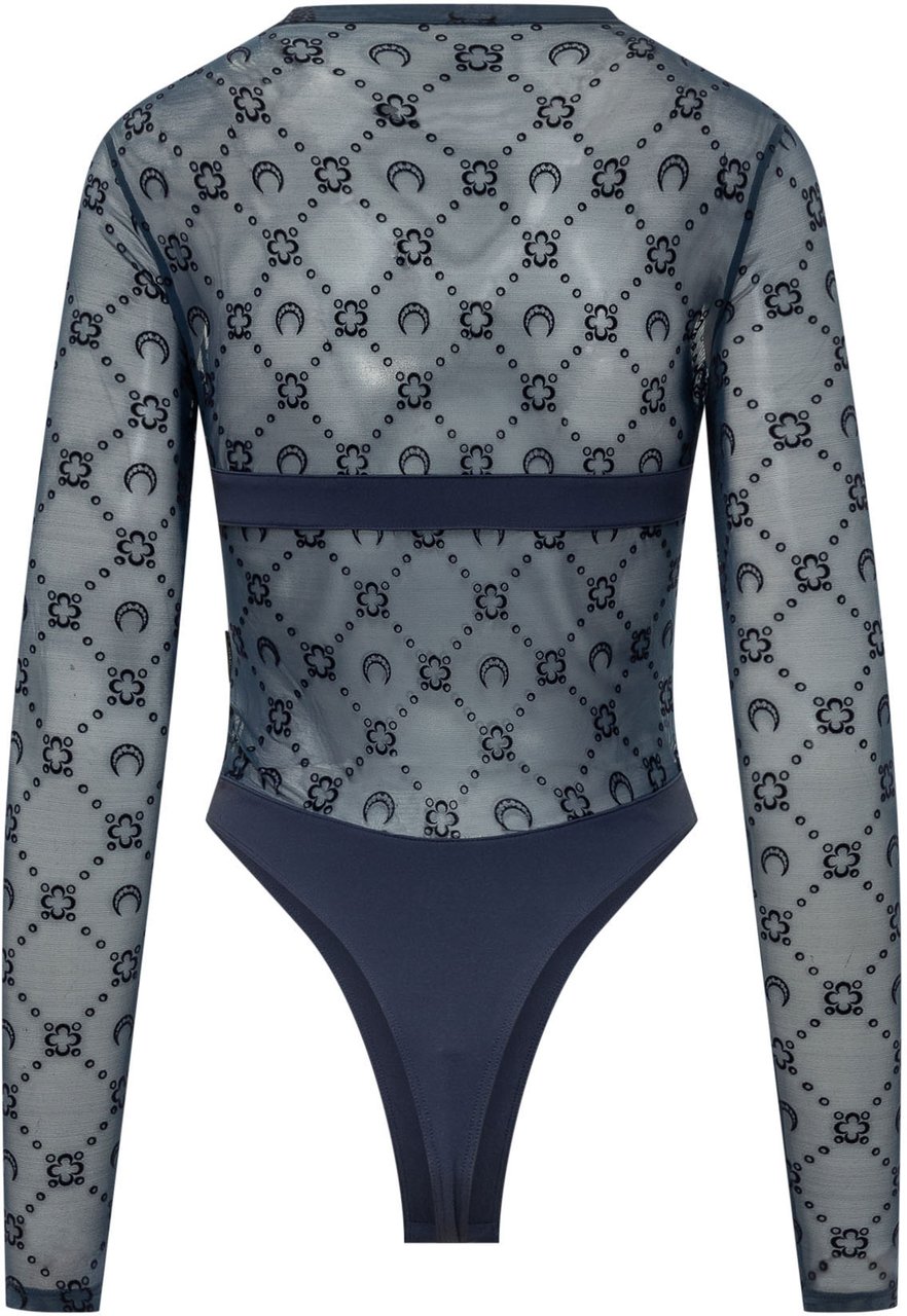 Marine Serre Body a Maniche Lunghe in Tulle Ricamato Blauw