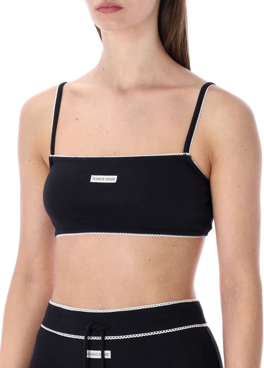 Marine Serre Marine Serre ribbed fine strap bra Zwart