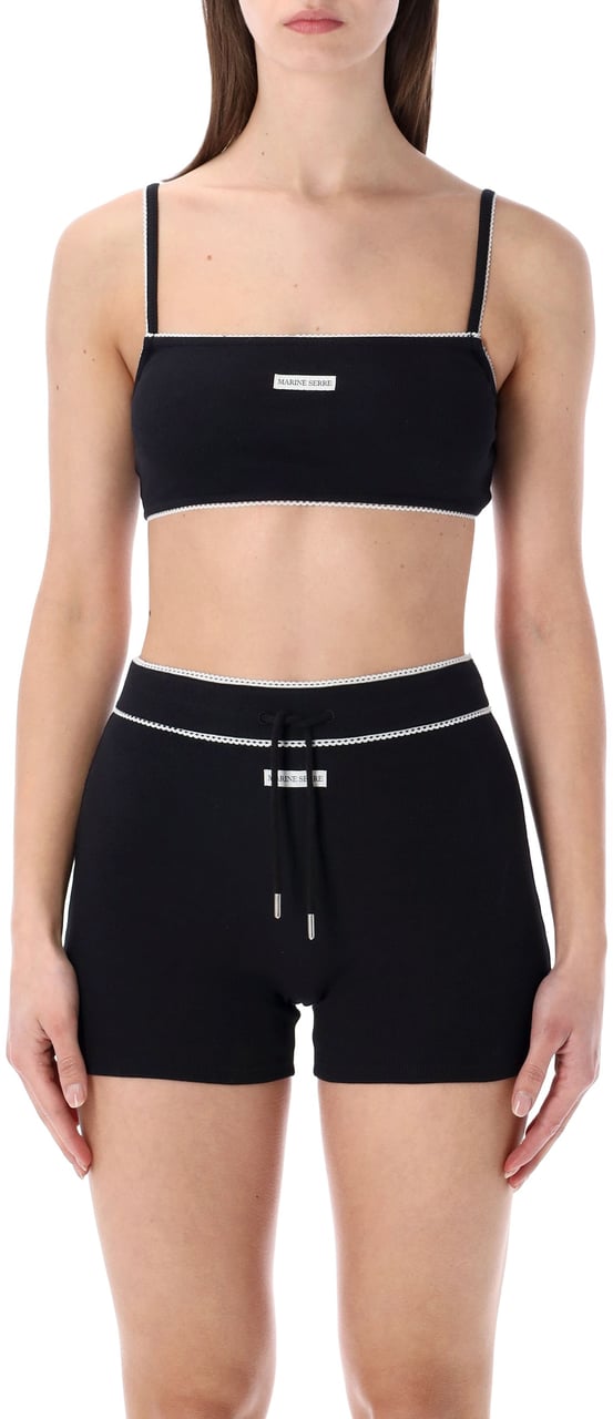 Marine Serre Marine Serre ribbed fine strap bra Zwart