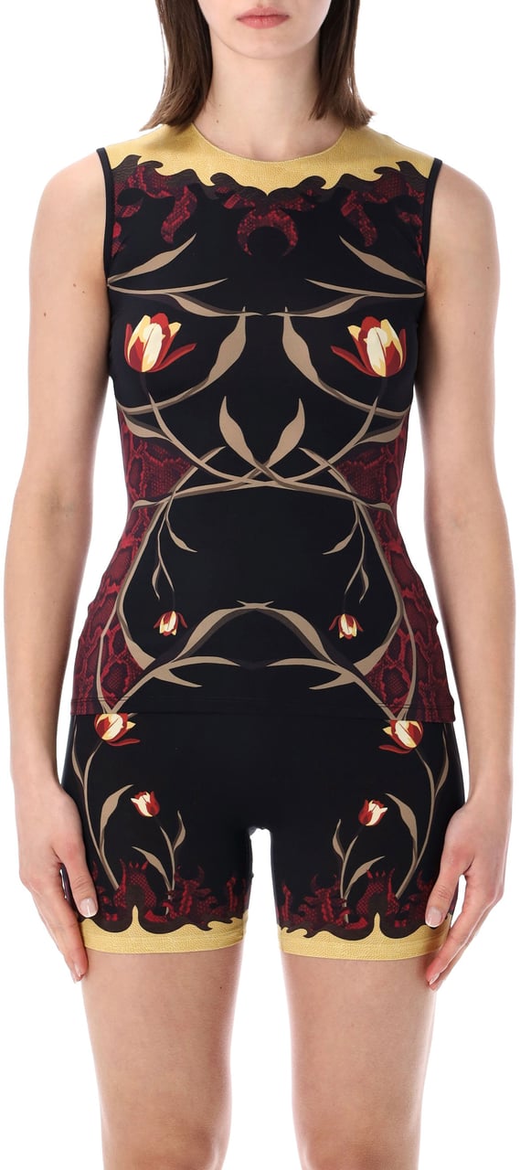 Marine Serre Top Flower Print Nero Zwart