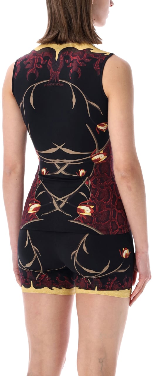 Marine Serre Top Flower Print Nero Zwart