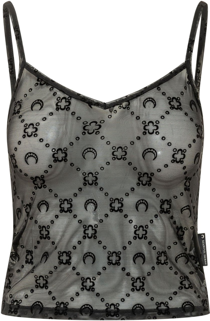 Marine Serre Top con Spalline in Tulle Moonogram Donkergrijs