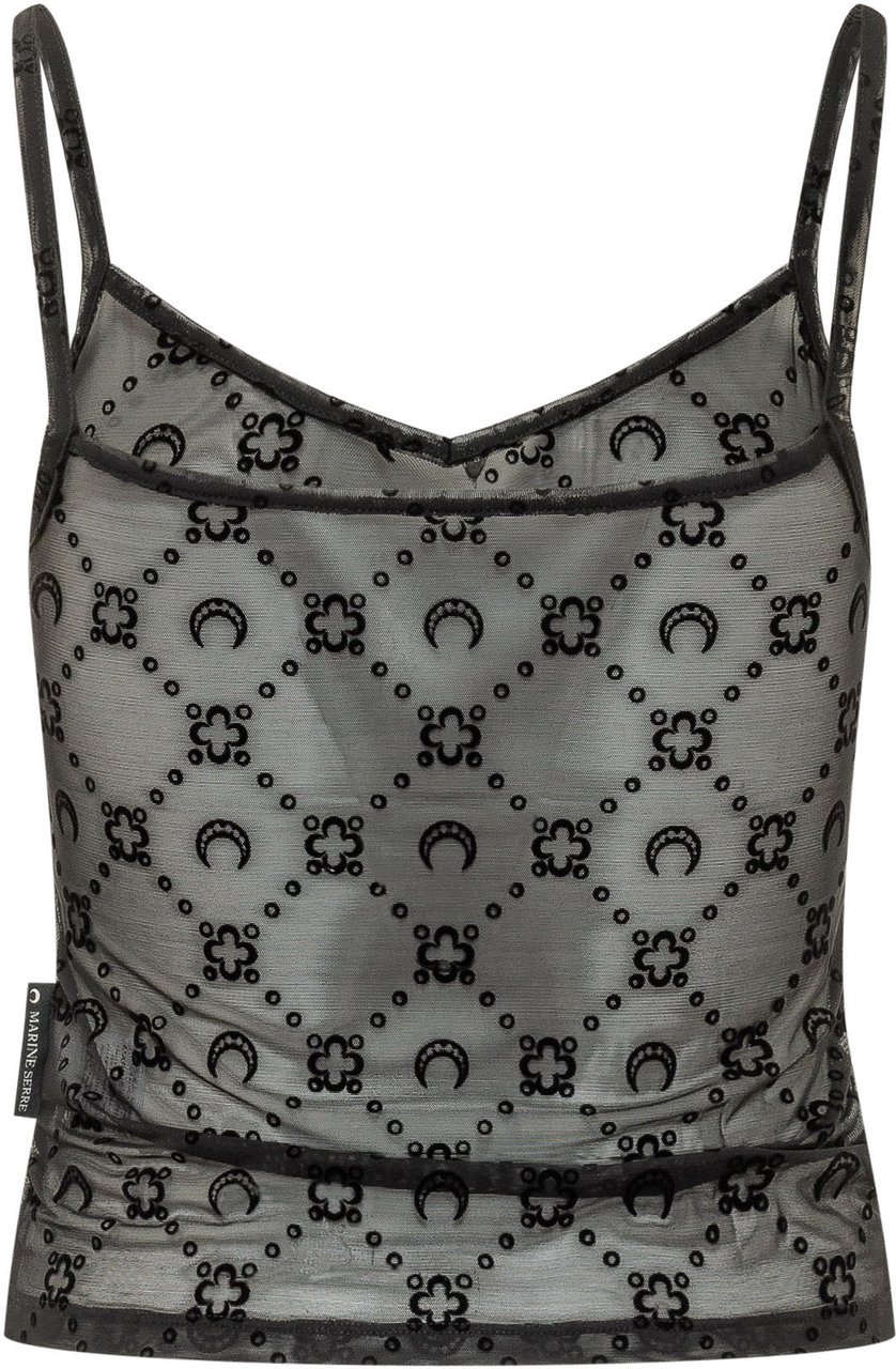 Marine Serre Top con Spalline in Tulle Moonogram Donkergrijs