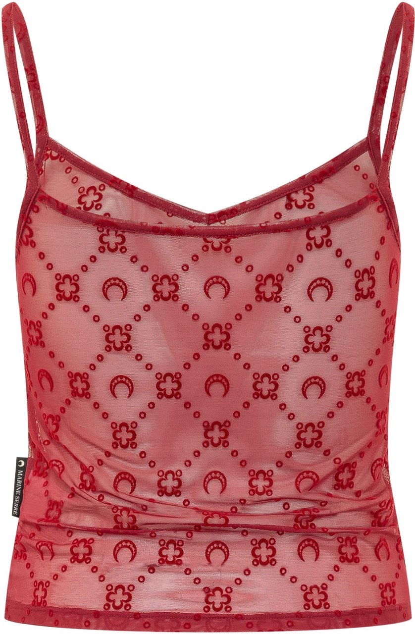 Marine Serre Top con Spalline in Tulle Moonogram Rood
