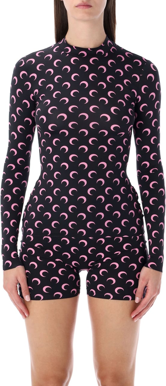 Marine Serre Second Skin High Neck Top Moon Black Pink Moon Zwart