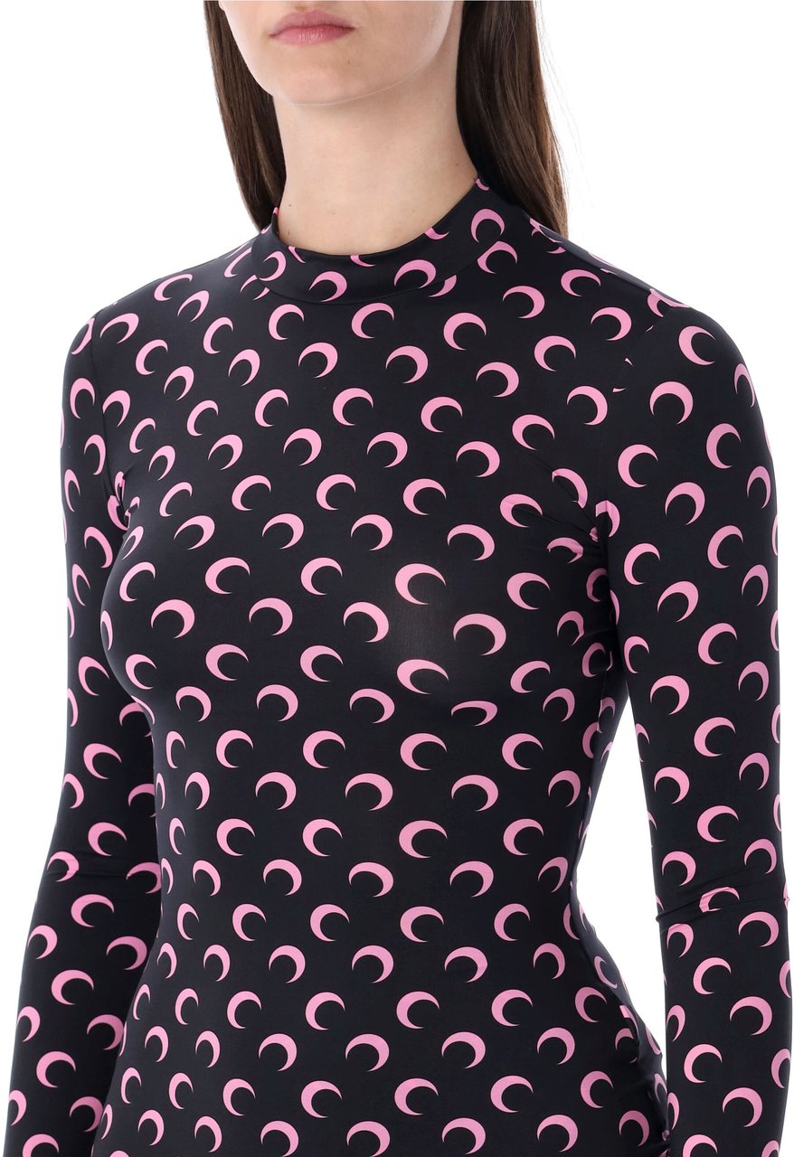 Marine Serre Second Skin High Neck Top Moon Black Pink Moon Zwart