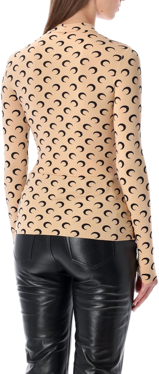 Marine Serre Moon Print High Neck Top Tan Black Moon Beige
