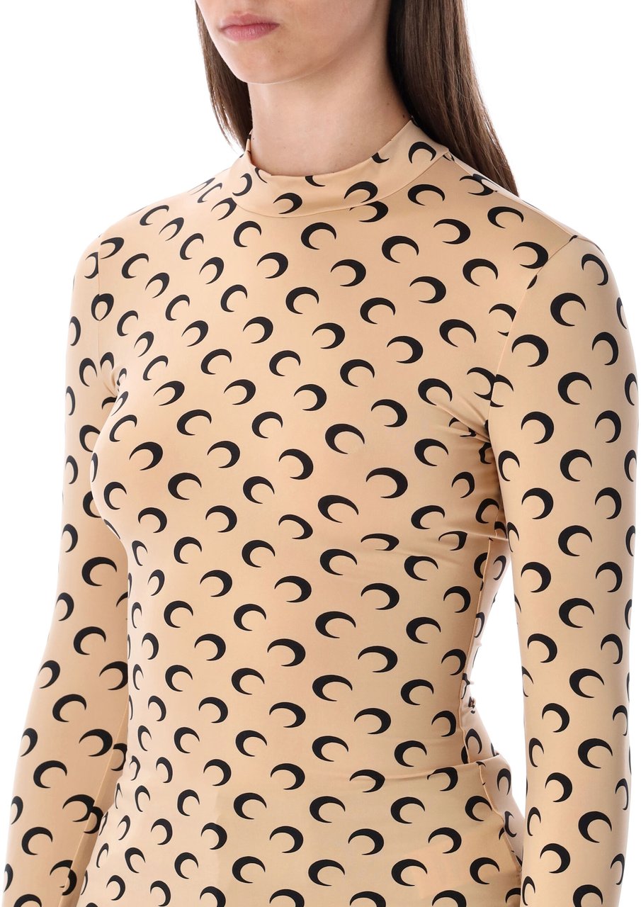 Marine Serre Moon Print High Neck Top Tan Black Moon Beige