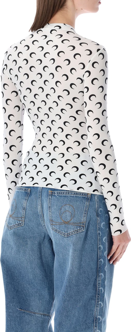 Marine Serre Moon Print High Neck Top White Black Moon Wit