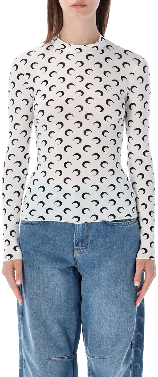Marine Serre Moon Print High Neck Top White Black Moon Wit