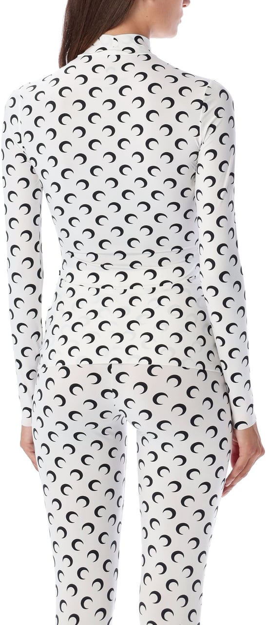 Marine Serre Moon Print High Neck Top White Black Moon Wit