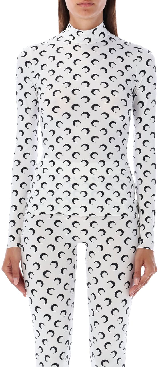Marine Serre Moon Print High Neck Top White Black Moon Wit