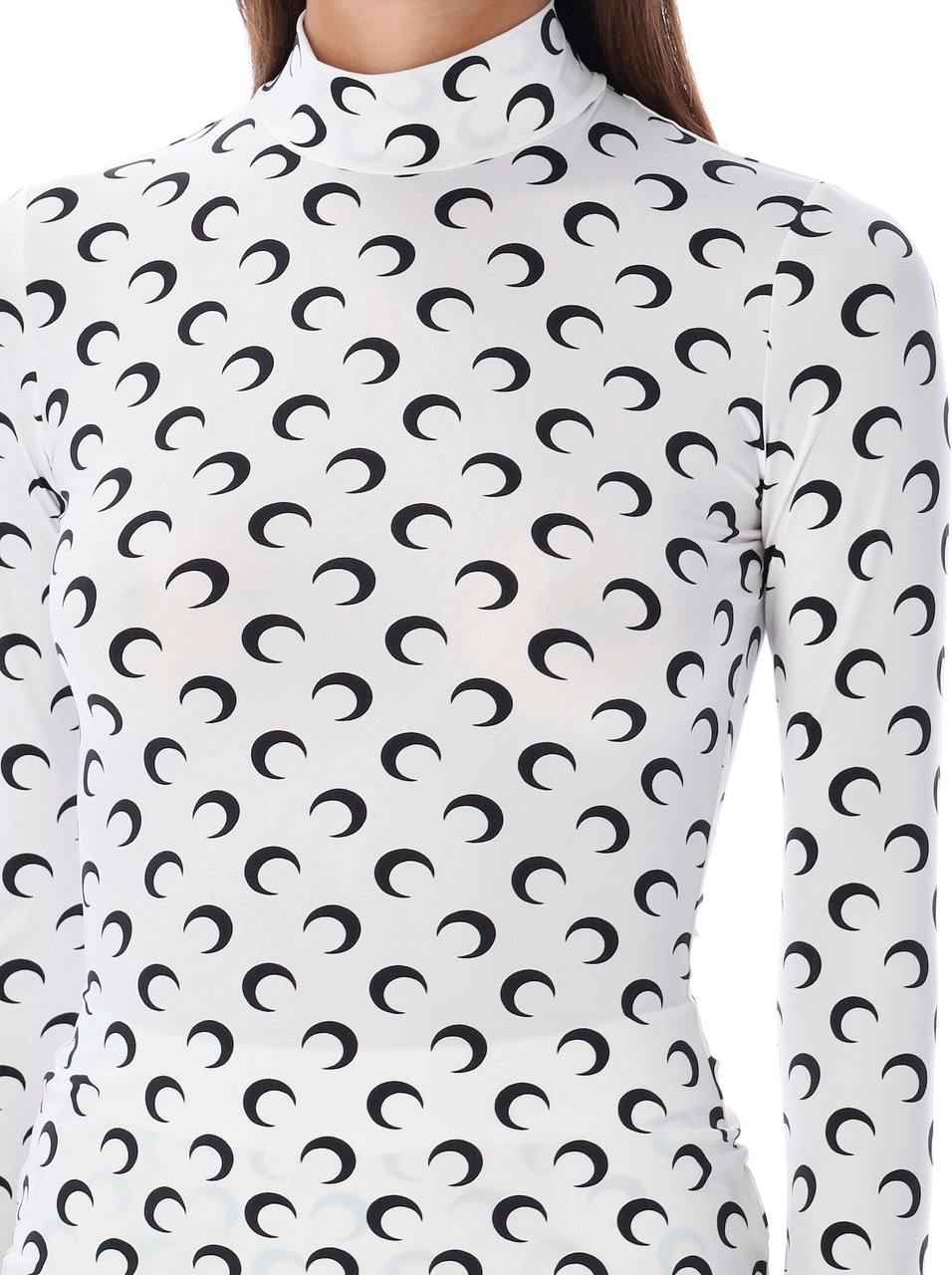 Marine Serre Moon Print High Neck Top White Black Moon Wit