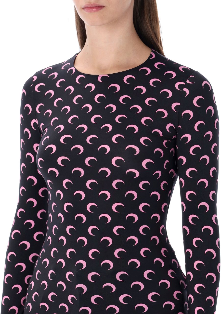 Marine Serre Second Skin Crew Neck Top Moon Black Pink Moon Zwart