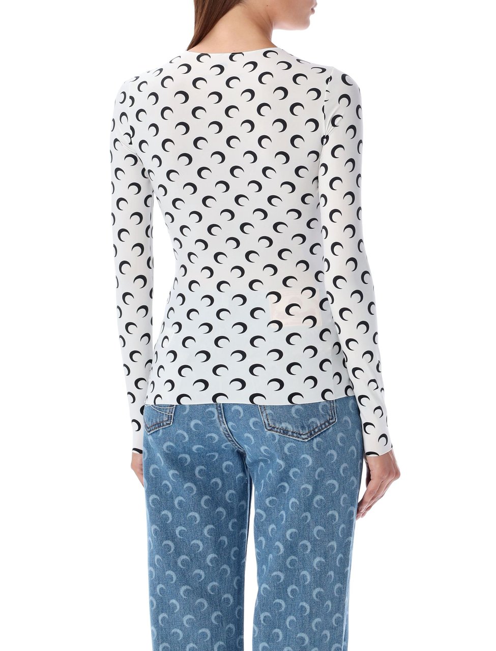 Marine Serre Second Skin Crew Neck Top Moon Bianco Wit