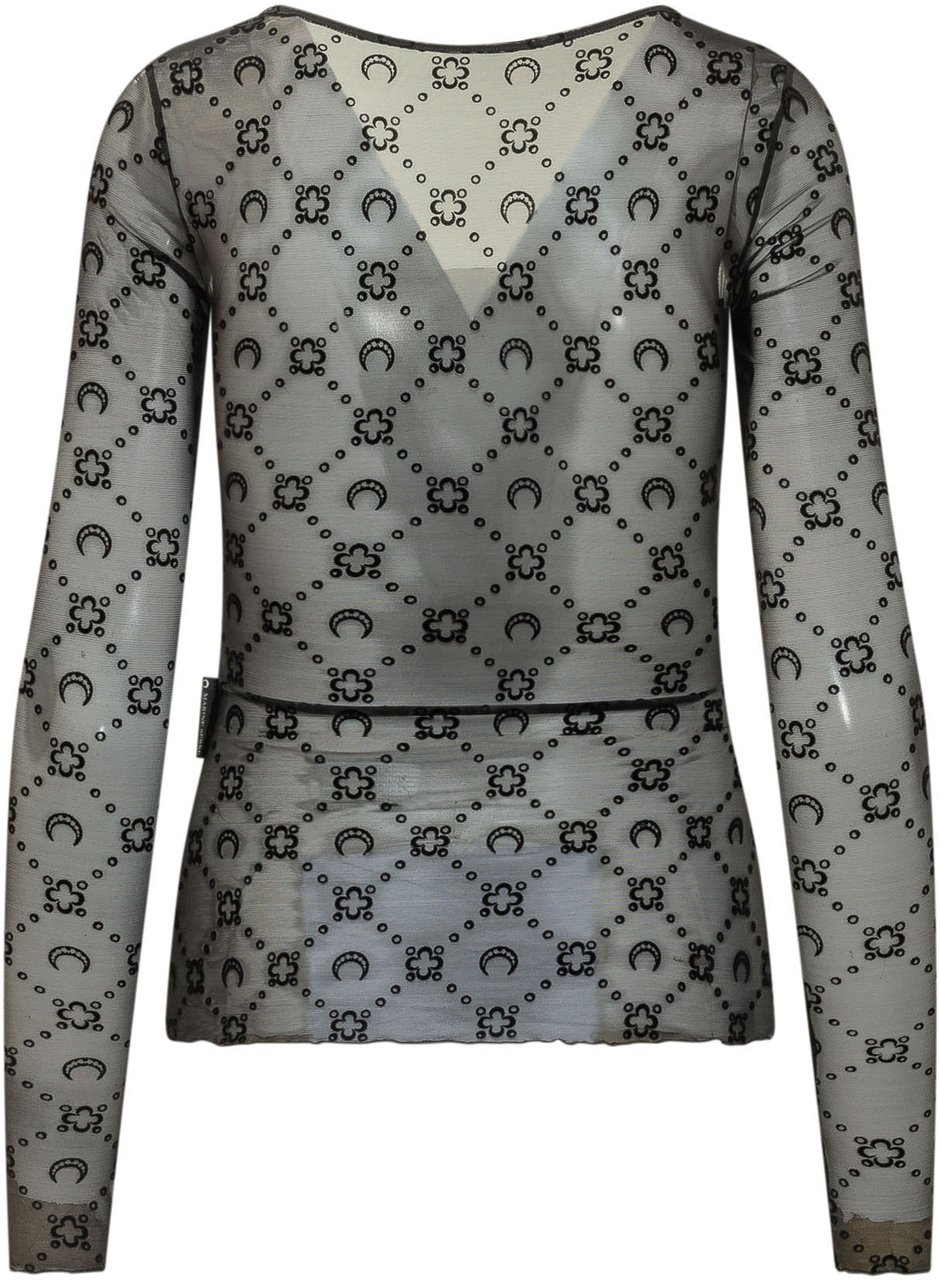 Marine Serre Top a Maniche Lunghe con Scollo Tondo e Motivo Geometrico Lichtgrijs