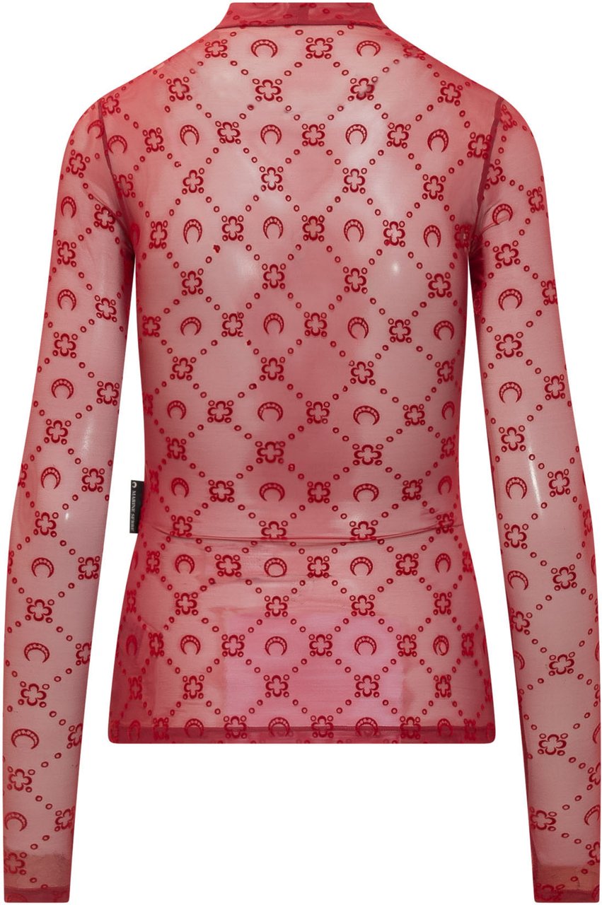 Marine Serre Top a Maniche Lunghe con Collo Alto e Motivo Geometrico Rood