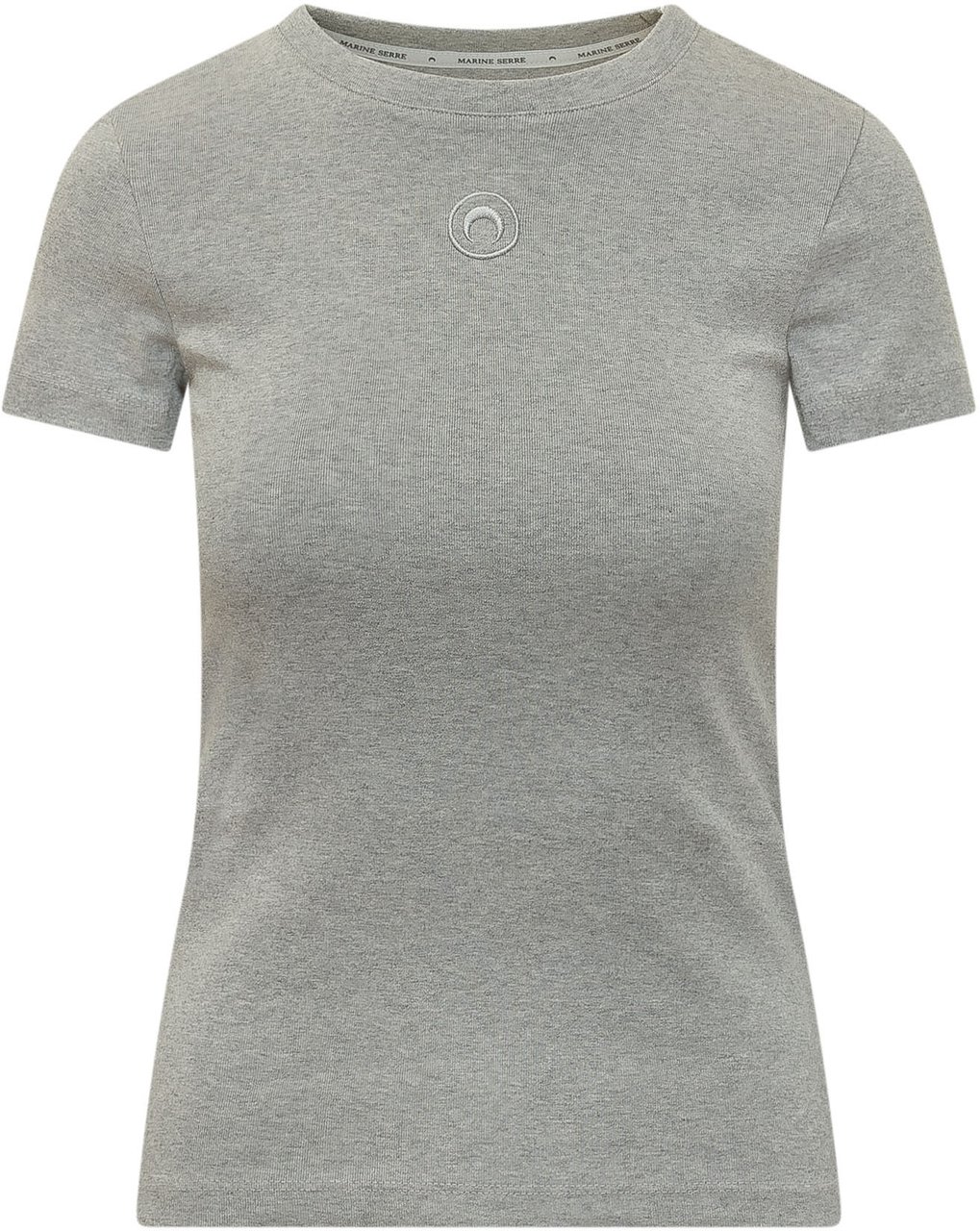 Marine Serre T-shirt Baby Fit con Scollo Tondo e Logo Ricamato Lichtgrijs