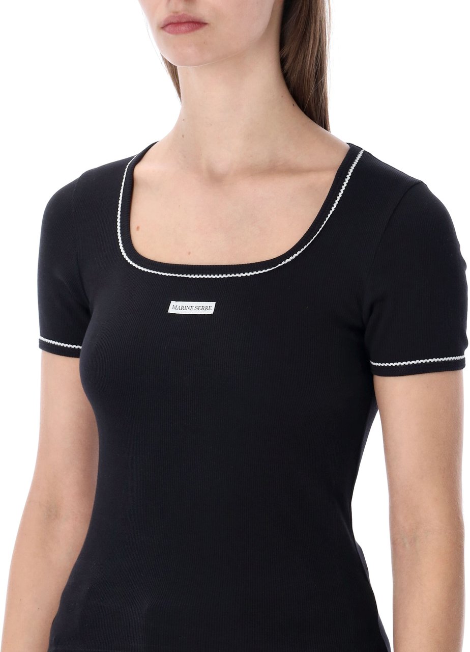 Marine Serre Marine Serre light ribbed squareneck T-shirt Zwart