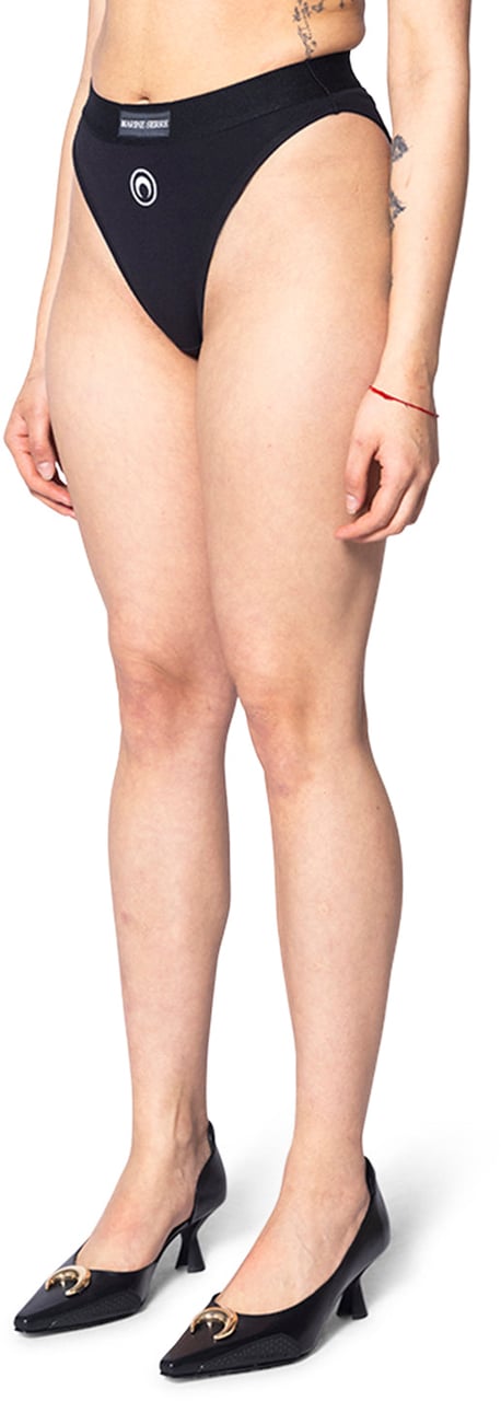 Marine Serre MOON LOGO STRETCH JERSEY HIGH-WAIST BRIEFS BLACK Zwart