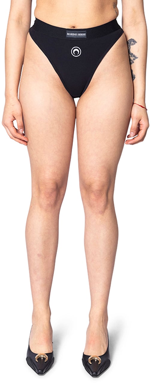 Marine Serre MOON LOGO STRETCH JERSEY HIGH-WAIST BRIEFS BLACK Zwart