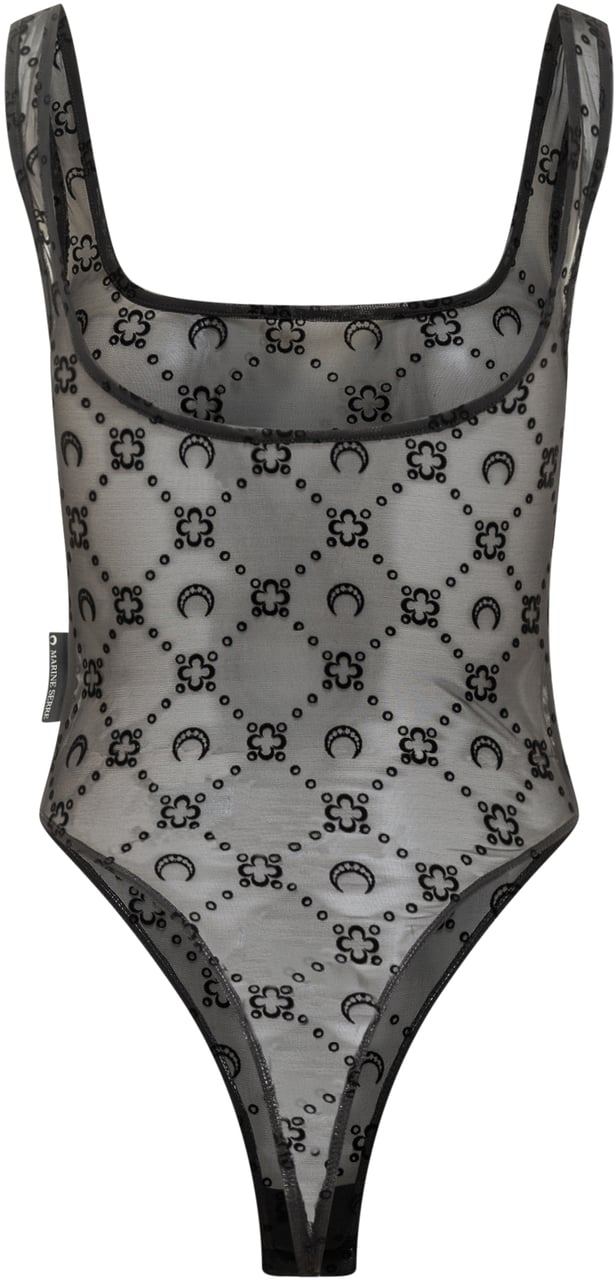 Marine Serre Marine Serre Body in Tulle con Ricami Logo Zwart