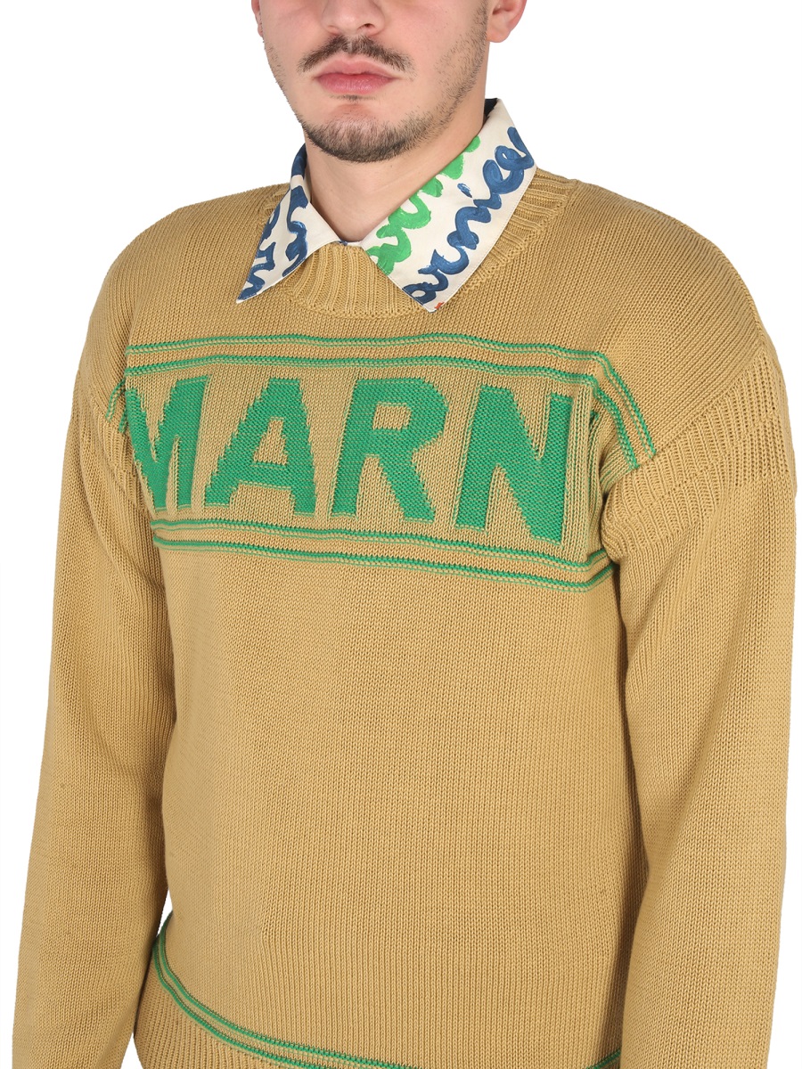 Marni KNIT SWEATSHIRT WITH LOGO Geel