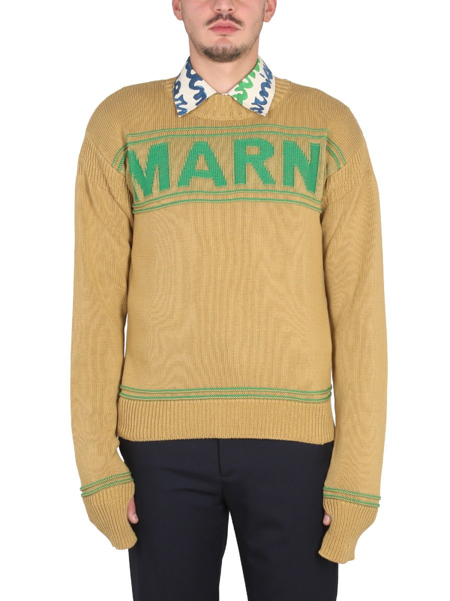 Marni KNIT SWEATSHIRT WITH LOGO Geel