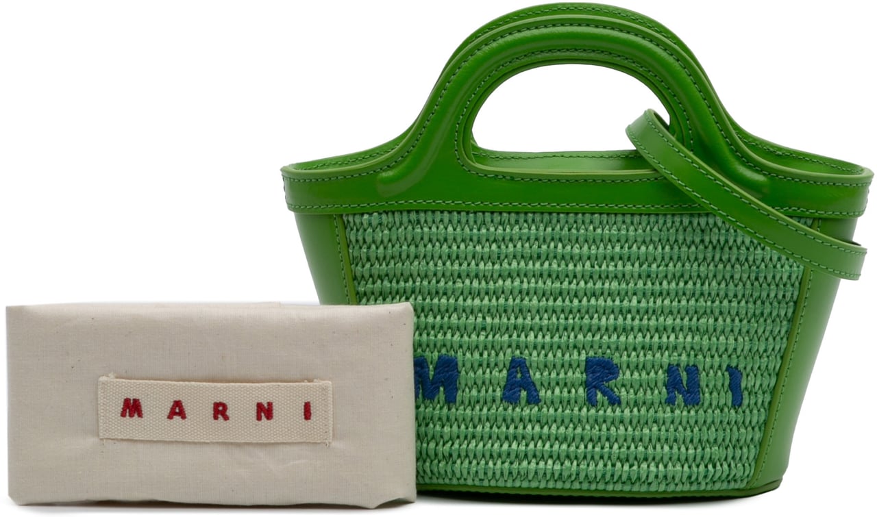 Marni Micro Leather and Raffia Cotton Emroidered Tropicalia Bag Groen