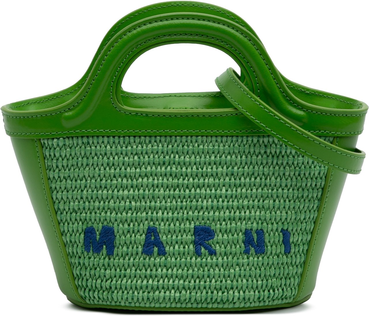 Marni Micro Leather and Raffia Cotton Emroidered Tropicalia Bag Groen