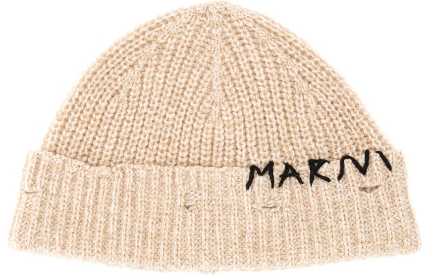 Marni BEANIE HAT WITH "MARNI MENDING" EMBROIDERY Beige