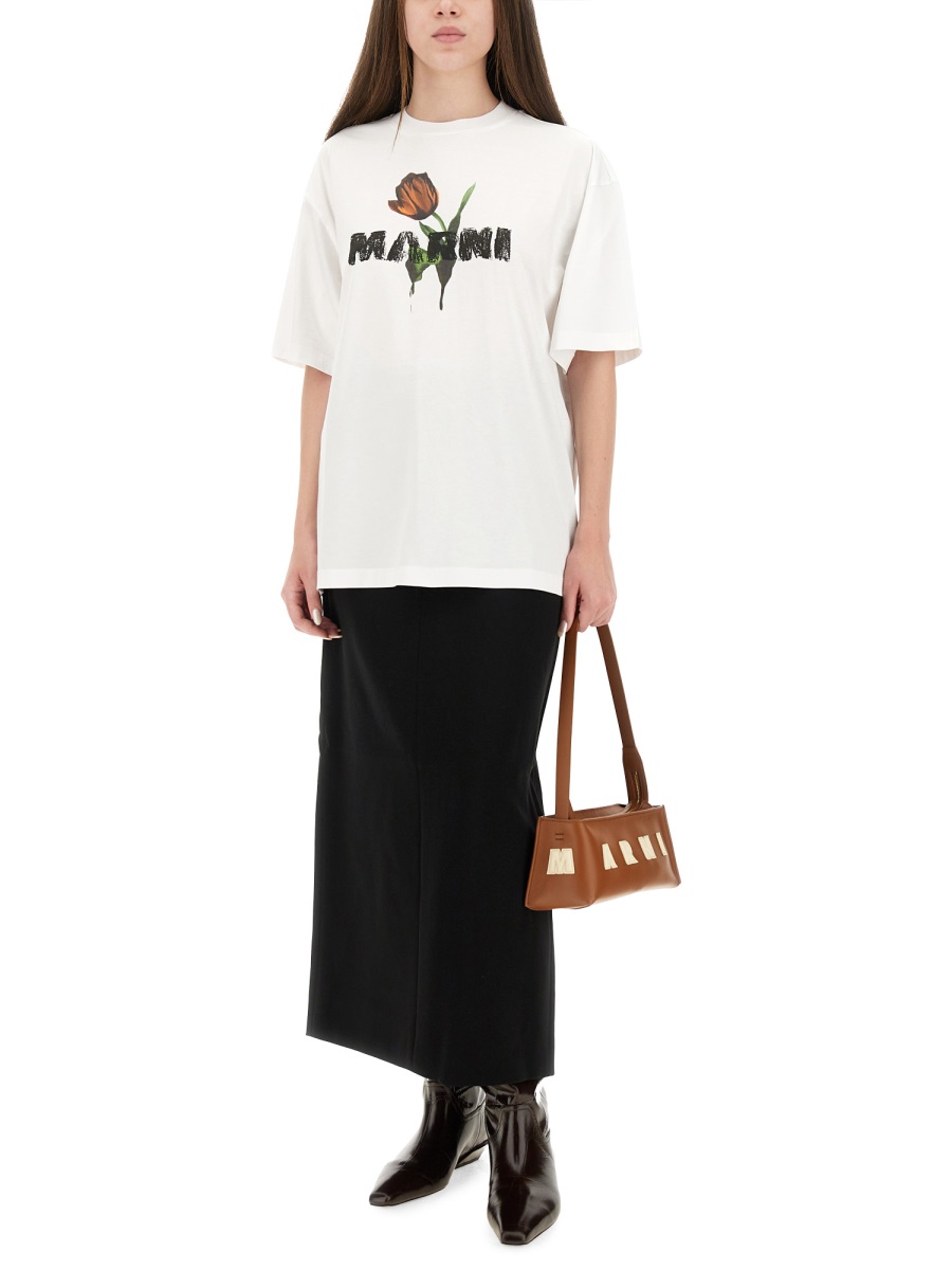 Marni WHITE COTTON T-SHIRT WITH TULIP PRINT Wit