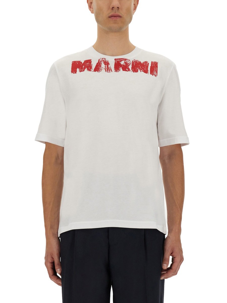 Marni COTTON T-SHIRT WITH MAXI PRINT Wit