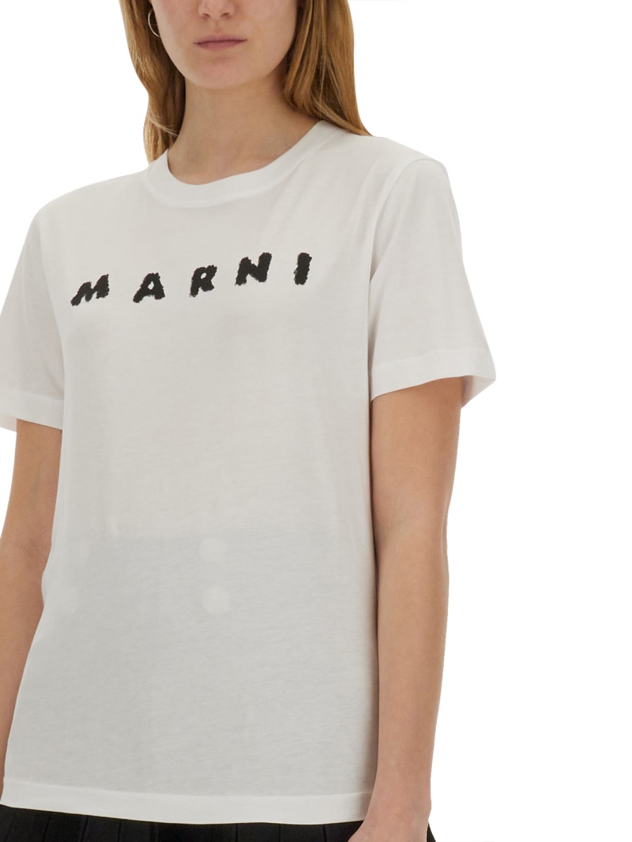 Marni COTTON T-SHIRT WITH LOGO Wit