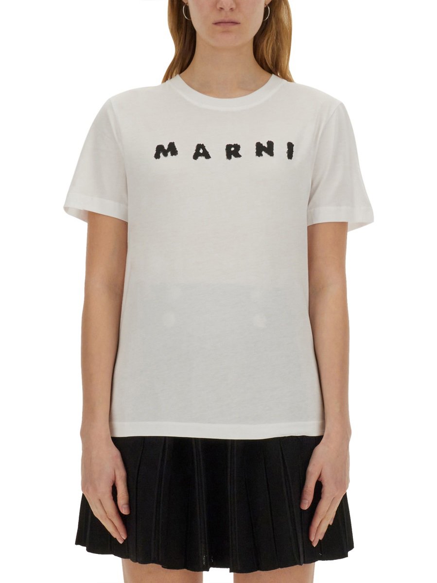 Marni COTTON T-SHIRT WITH LOGO Wit