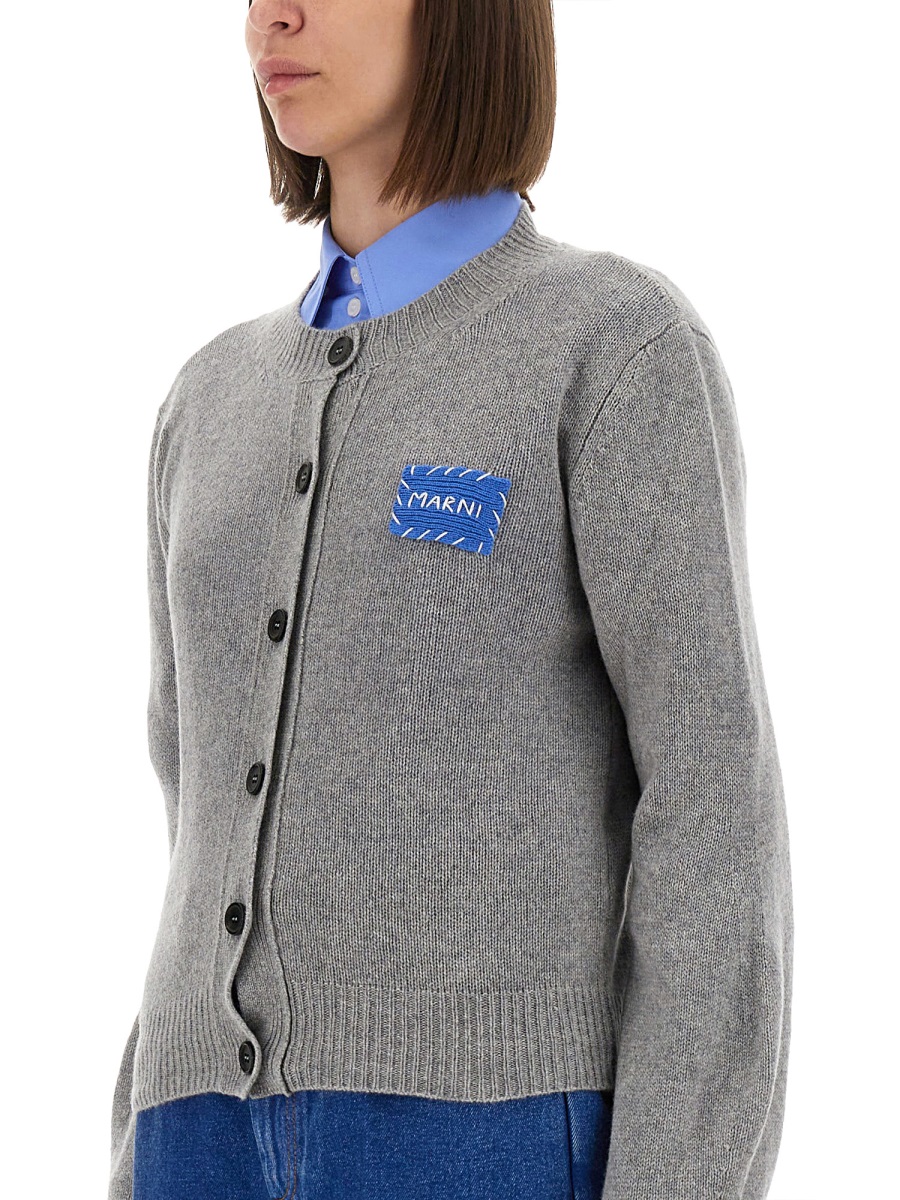 Marni CASHMERE CARDIGAN WITH LOGO Grijs