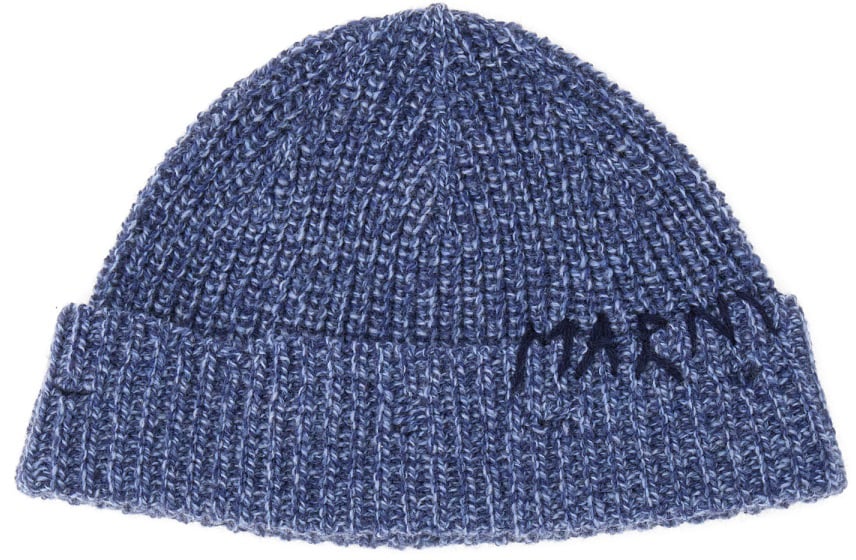 Marni BEANIE HAT WITH "MARNI MENDING" EMBROIDERY Blauw