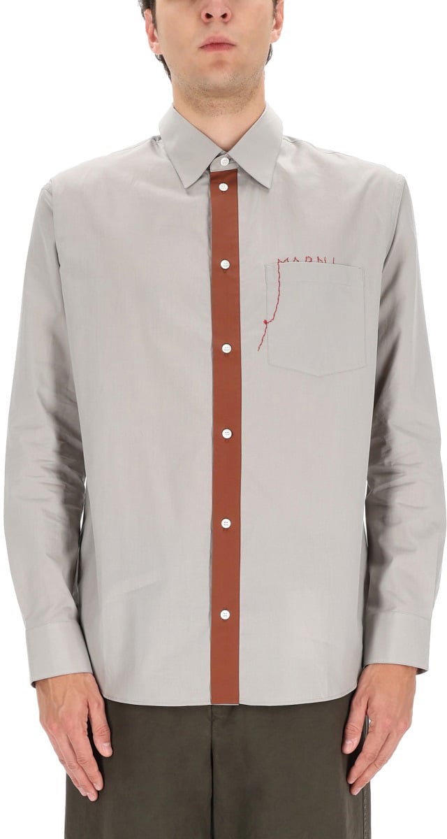 Marni SHIRT WITH EMBROIDERED LOGO Grijs