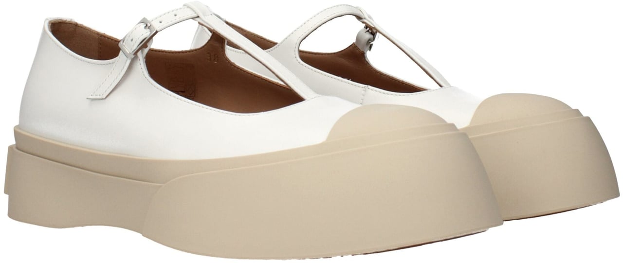 Marni White Leather Slip-On Loafers Wit