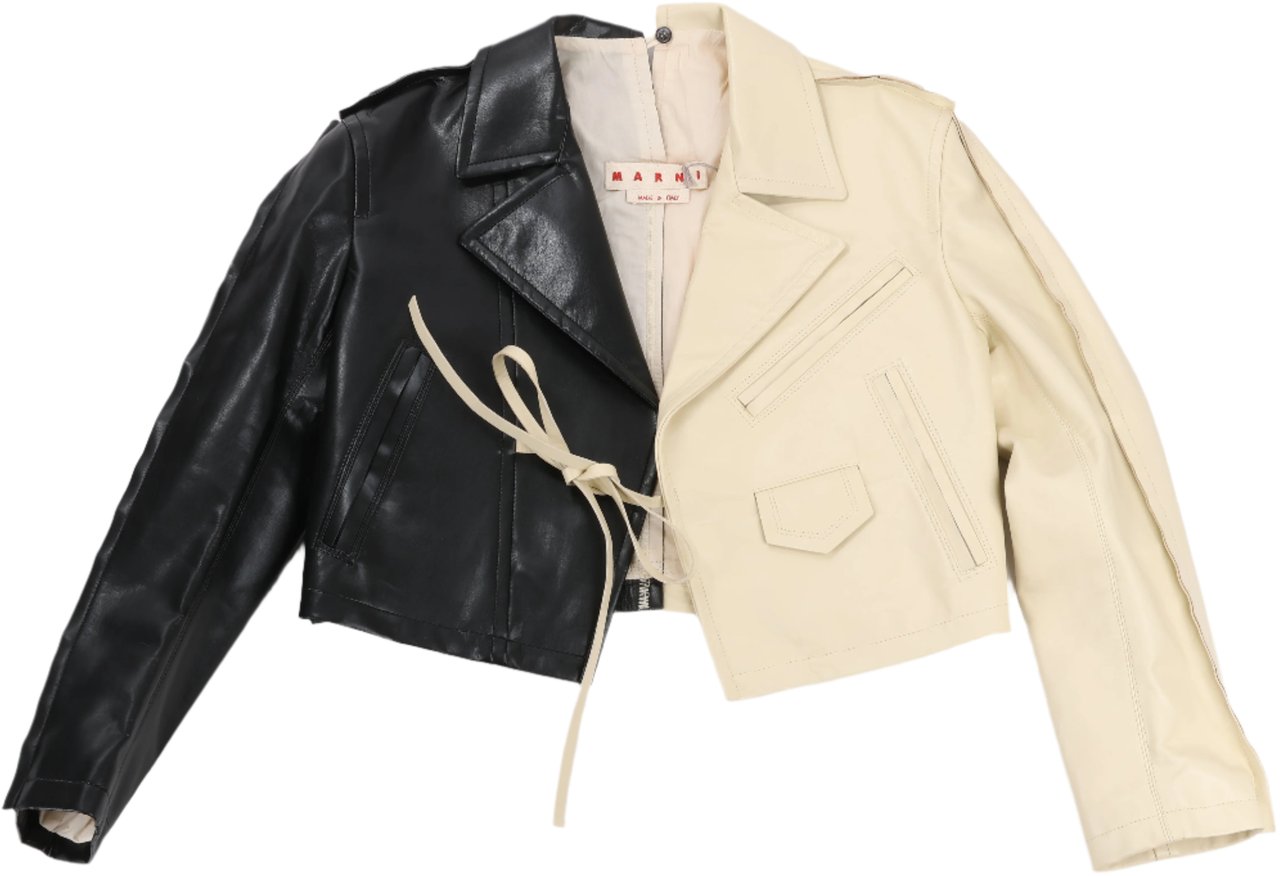 Marni Marni Two-Tone Cropped Leather Jacket, Size 40 Zwart