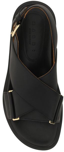 Marni Black Calf Leather Bos Taurus Flat Sandals Zwart