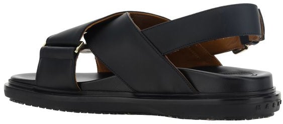 Marni Black Calf Leather Bos Taurus Flat Sandals Zwart