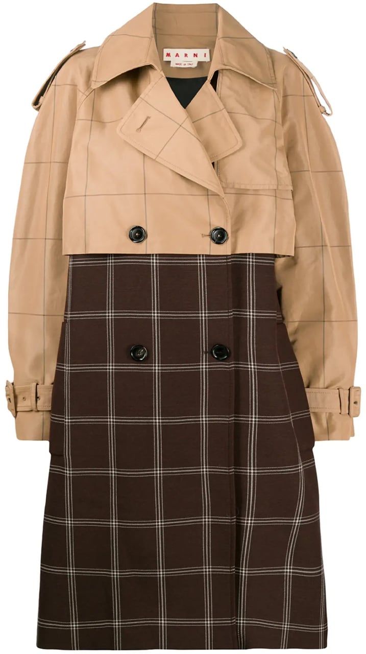 Marni Marni Checkered Two-Tone Trench Coat, Size 38 Bruin