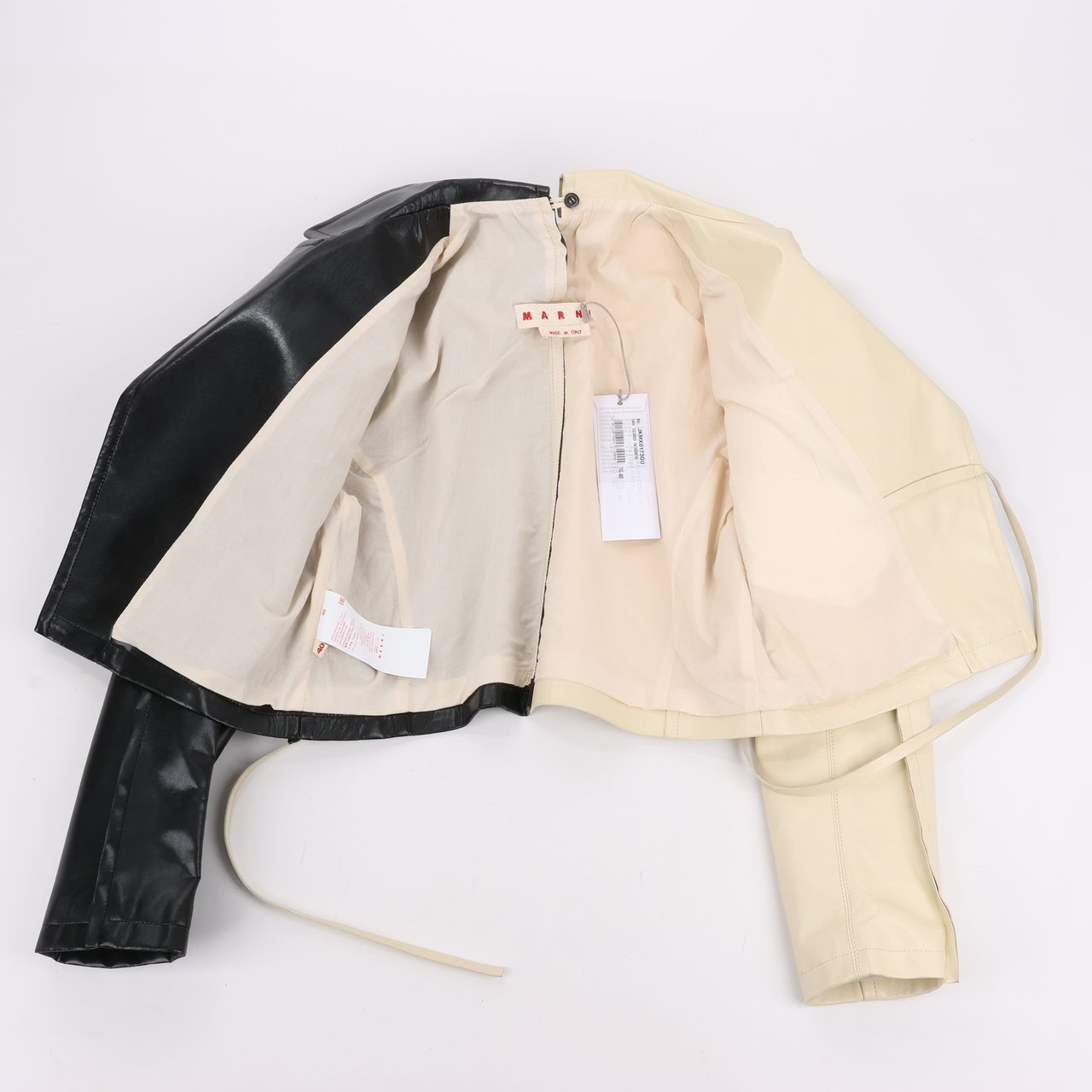 Marni Marni Two-Tone Cropped Leather Jacket, Size 40 Zwart