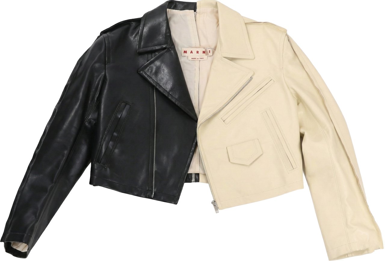 Marni Marni Two-Tone Cropped Leather Jacket, Size 40 Zwart