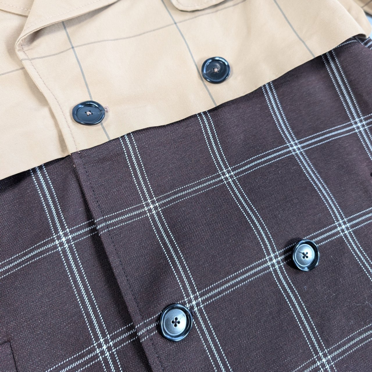 Marni Checkered Two-Tone Trench Coat, Size 38 Bruin
