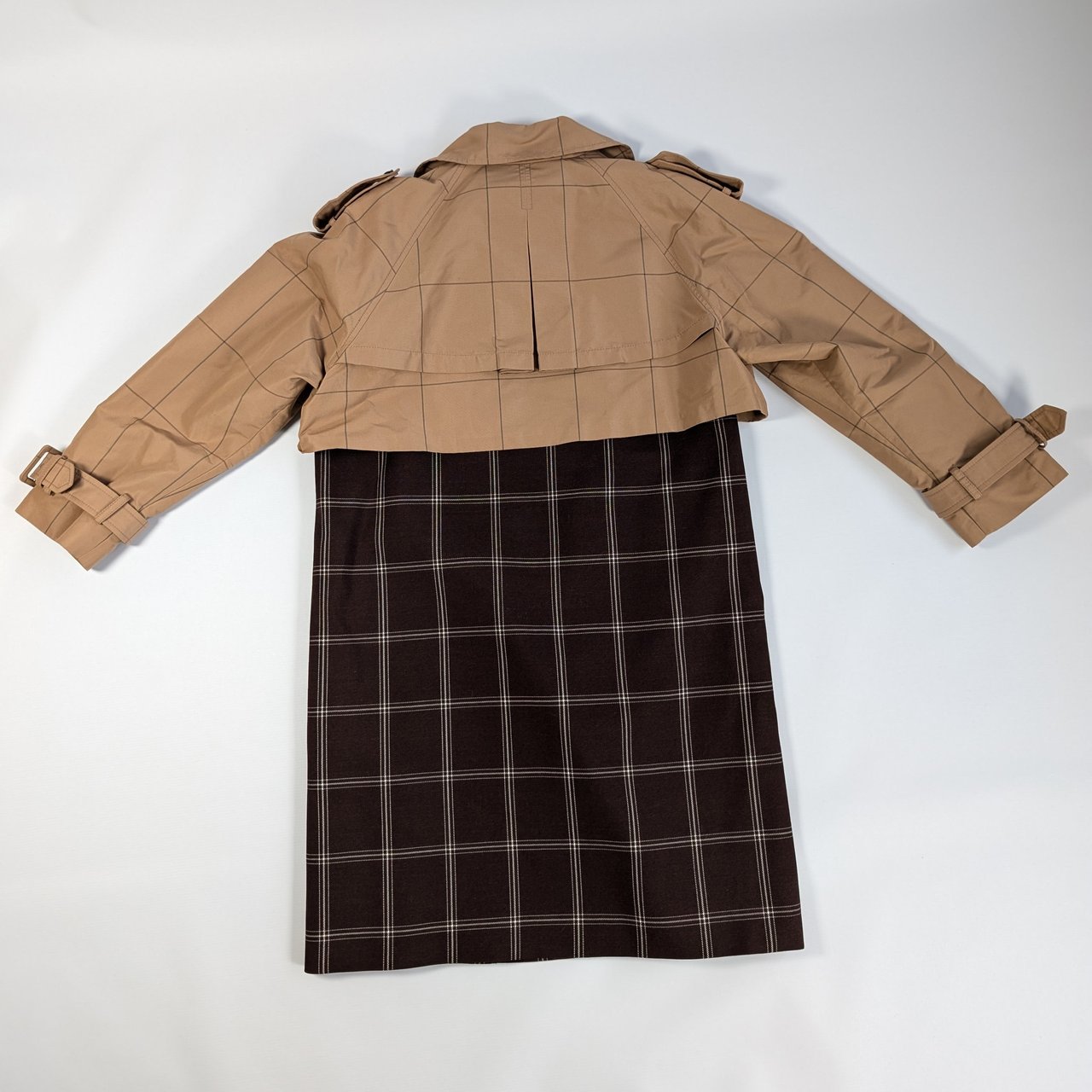 Marni Checkered Two-Tone Trench Coat, Size 38 Bruin