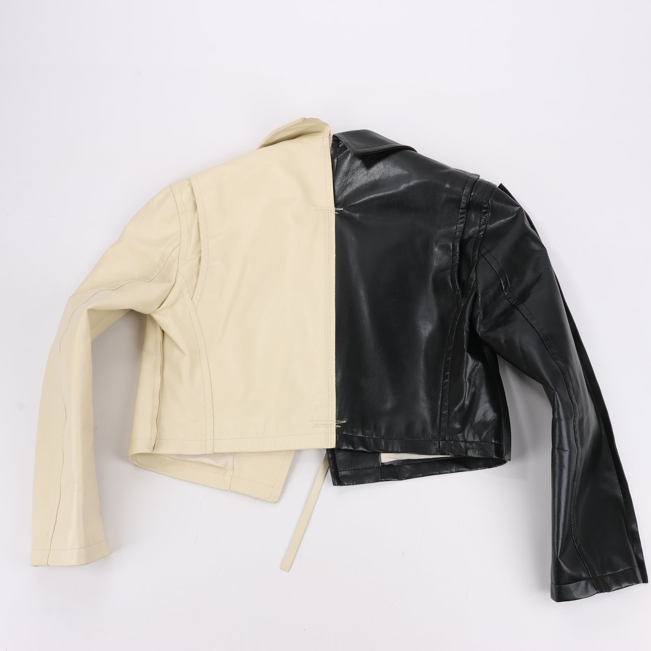 Marni Two-Tone Cropped Leather Jacket, Size 40 IT Zwart