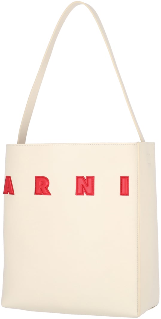 Marni Structured Handbag With Bold Lettering And Minimalist Design Neutraal